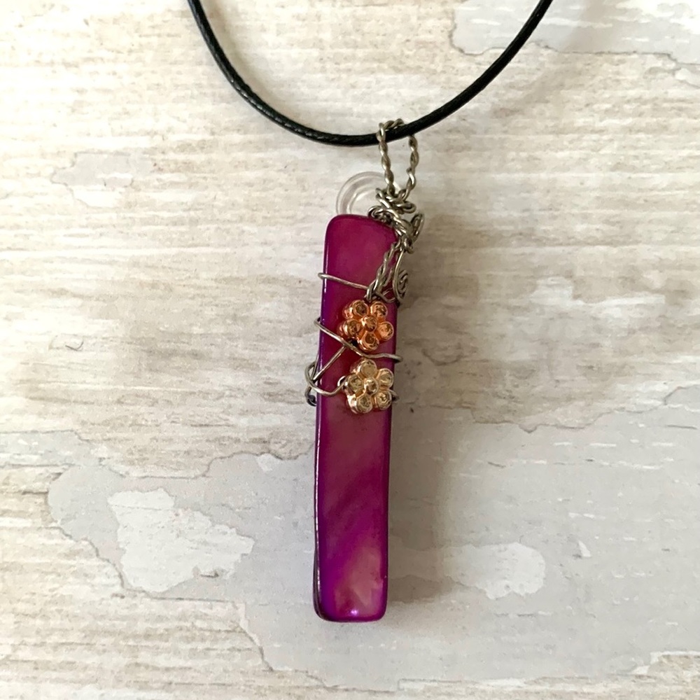 Purple Stone Bar Necklace Rose Gold Flower Pendant Necklace Women’s Jewelry NEW